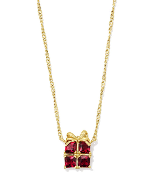 Present Short Pendant Necklace Gold Red Crystal