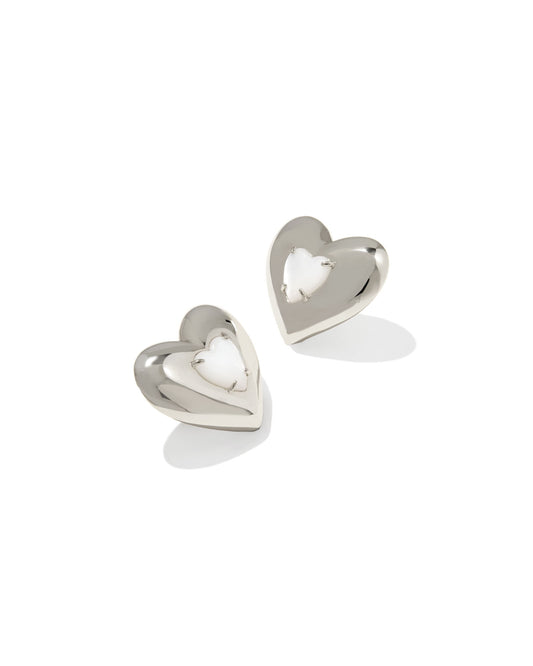 Sasha Heart Stud Earrings Silver Ivory MOP