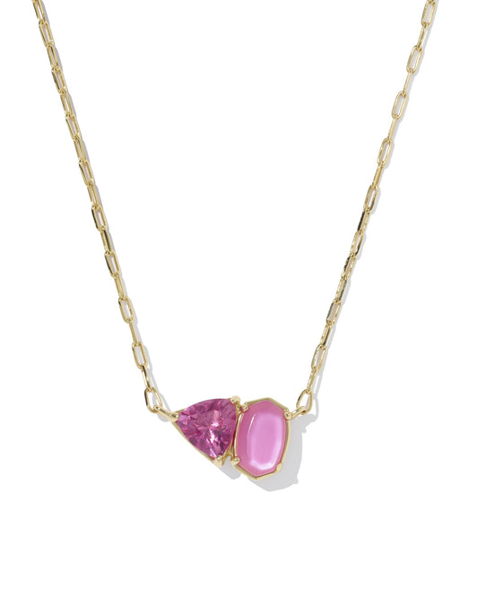 Tatum Short Pendant Necklace Gold Azalea Pink MIx