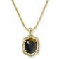 Tiger Striped Daphne Small Long Pendant Necklace Gold Dar Brown Hawk's Eye