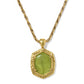 Tiger Striped Daphne Small Long Pendant Necklace Vintage Gold Chartreuse Green Mother of Pearl
