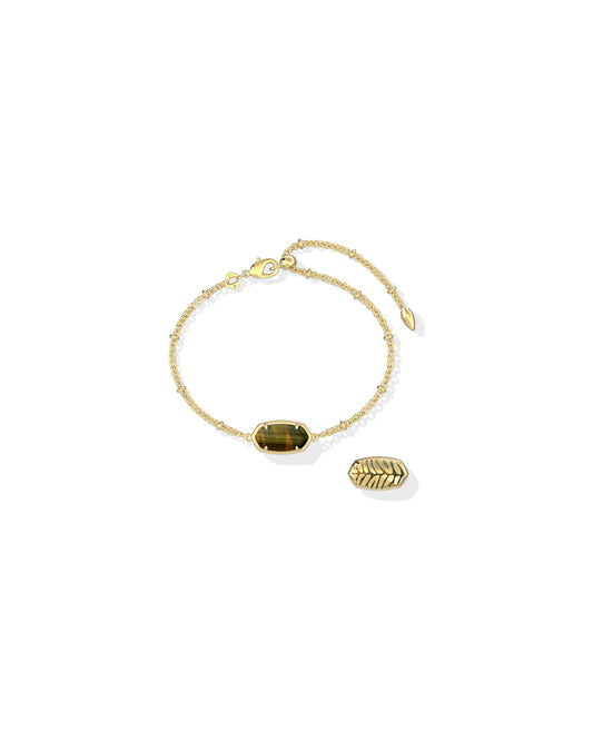 Tiger Striped Elaina Delicate Chain Bracelet Gold Dark Brown Hawk's Eye