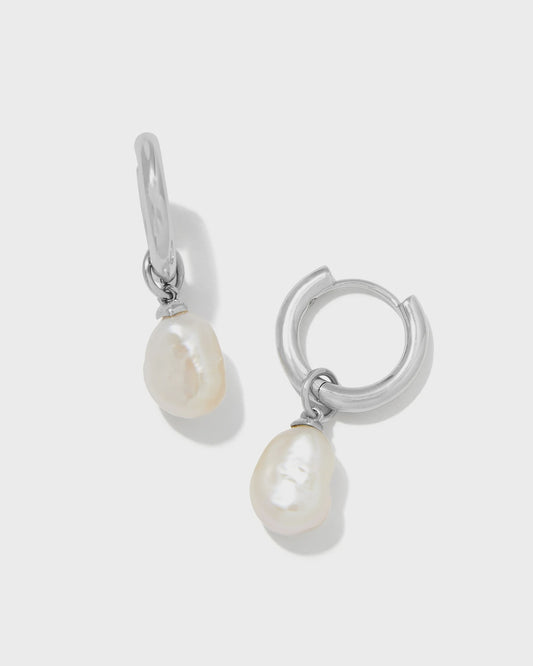 Willa Pearl Huggie Earrings Silver White Pearl