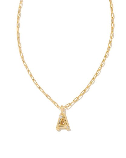 Crystal Letter Short Pendant Necklace Gold White CZ