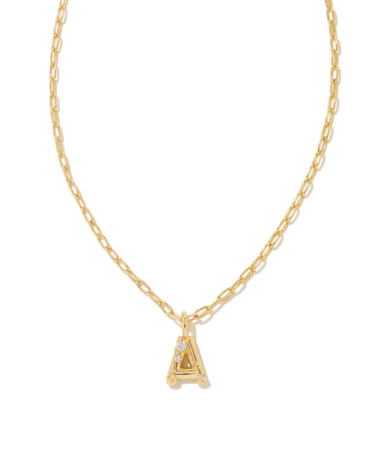 Crystal Letter Short Pendant Necklace Gold White CZ