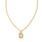 Crystal Letter Short Pendant Necklace Gold White CZ