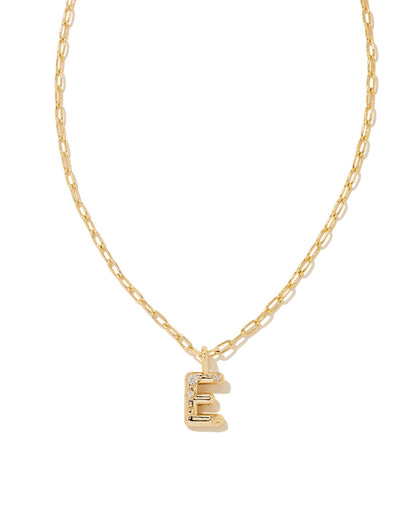 Crystal Letter Short Pendant Necklace Gold White CZ