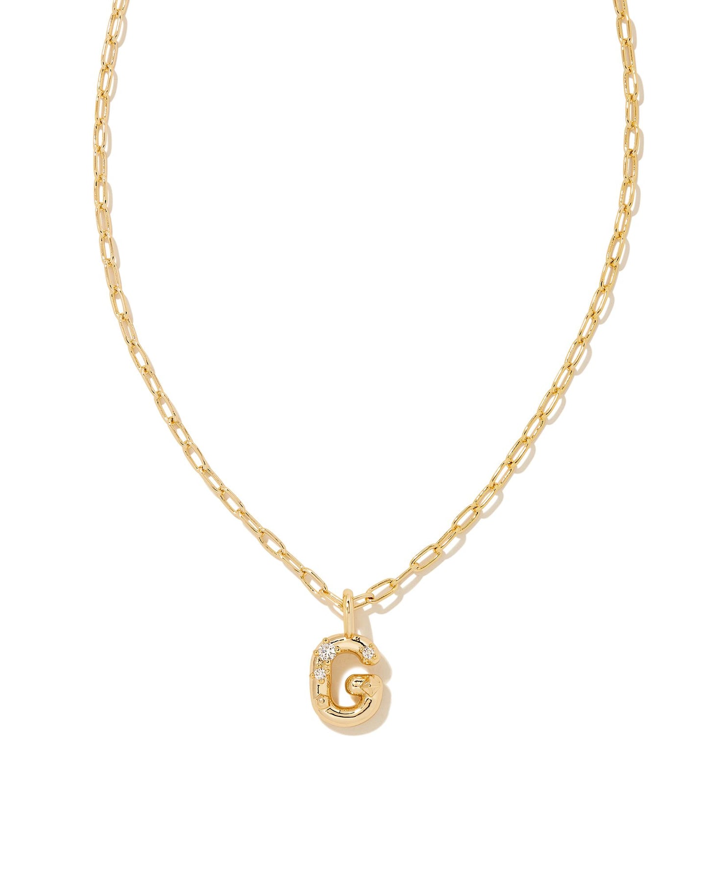 Crystal Letter Short Pendant Necklace Gold White CZ
