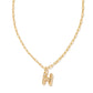 Crystal Letter Short Pendant Necklace Gold White CZ