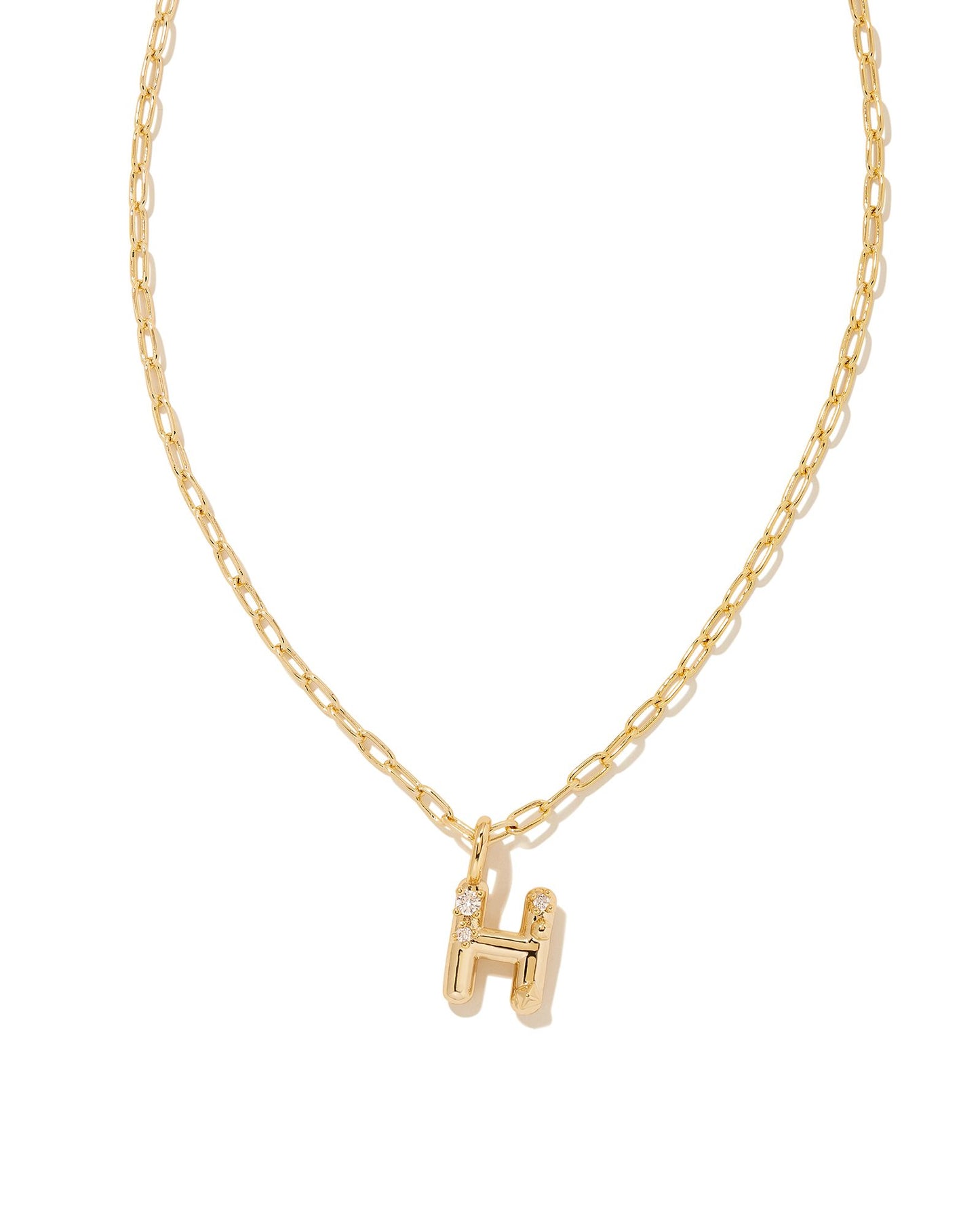 Crystal Letter Short Pendant Necklace Gold White CZ