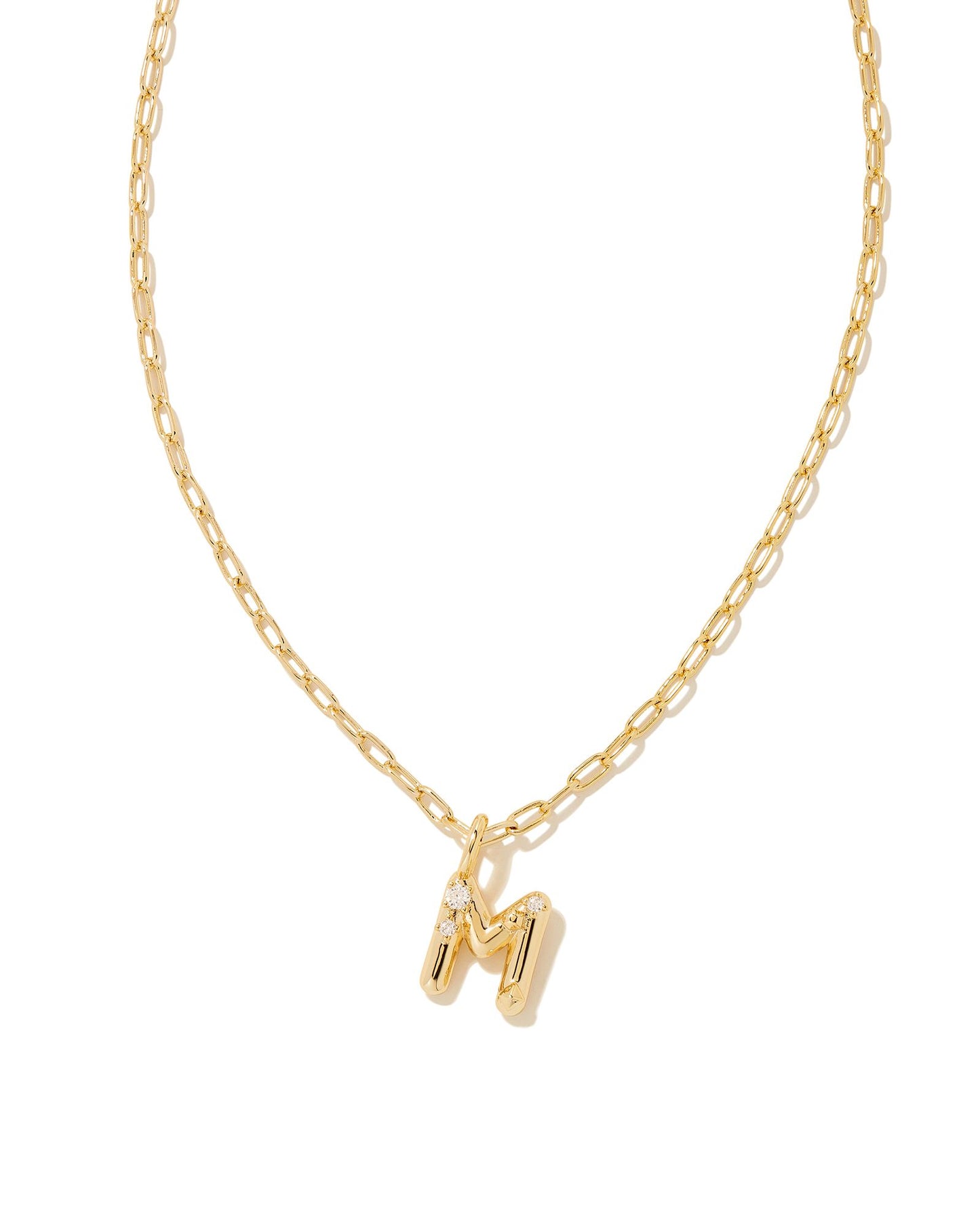 Crystal Letter Short Pendant Necklace Gold White CZ