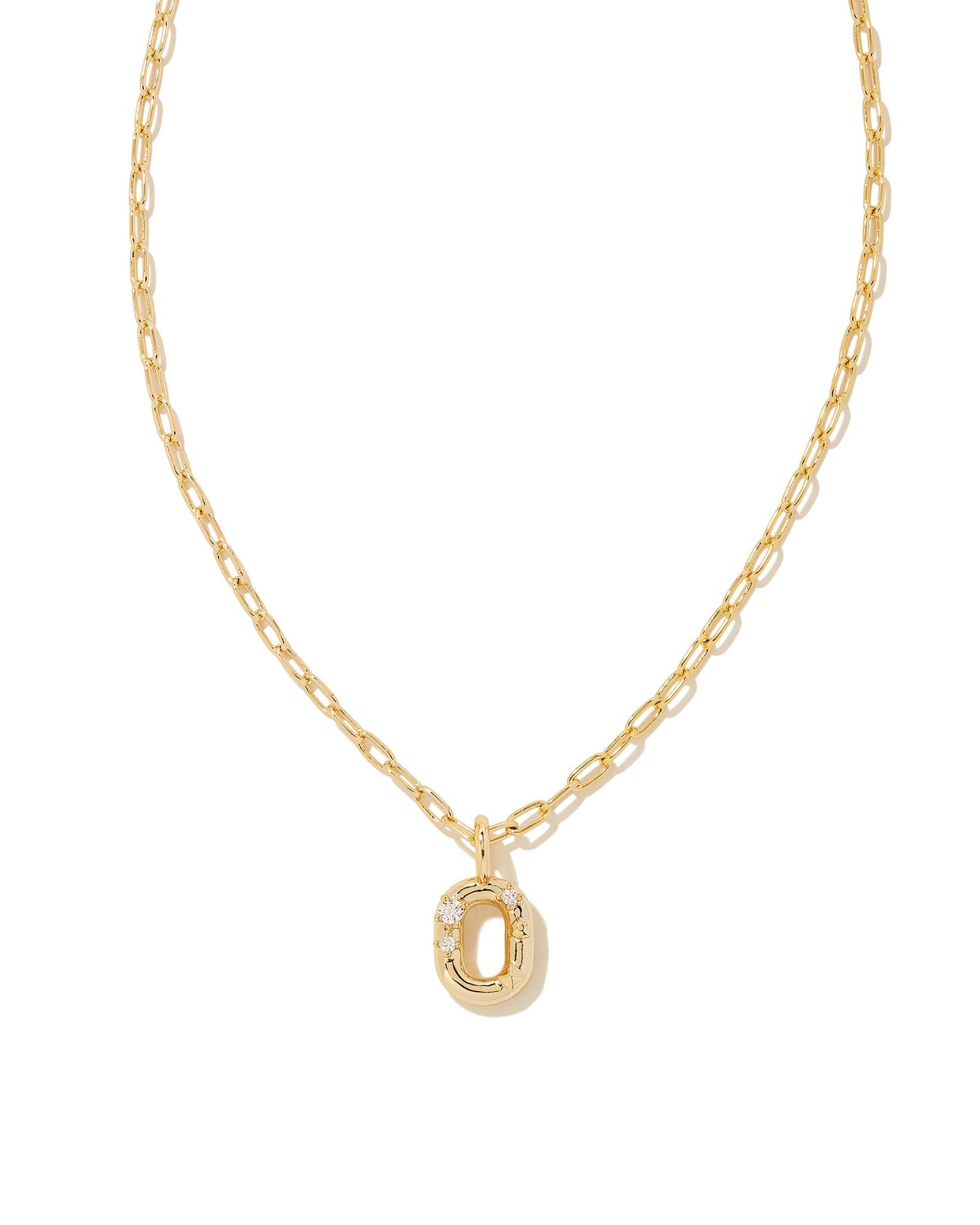 Crystal Letter Short Pendant Necklace Gold White CZ