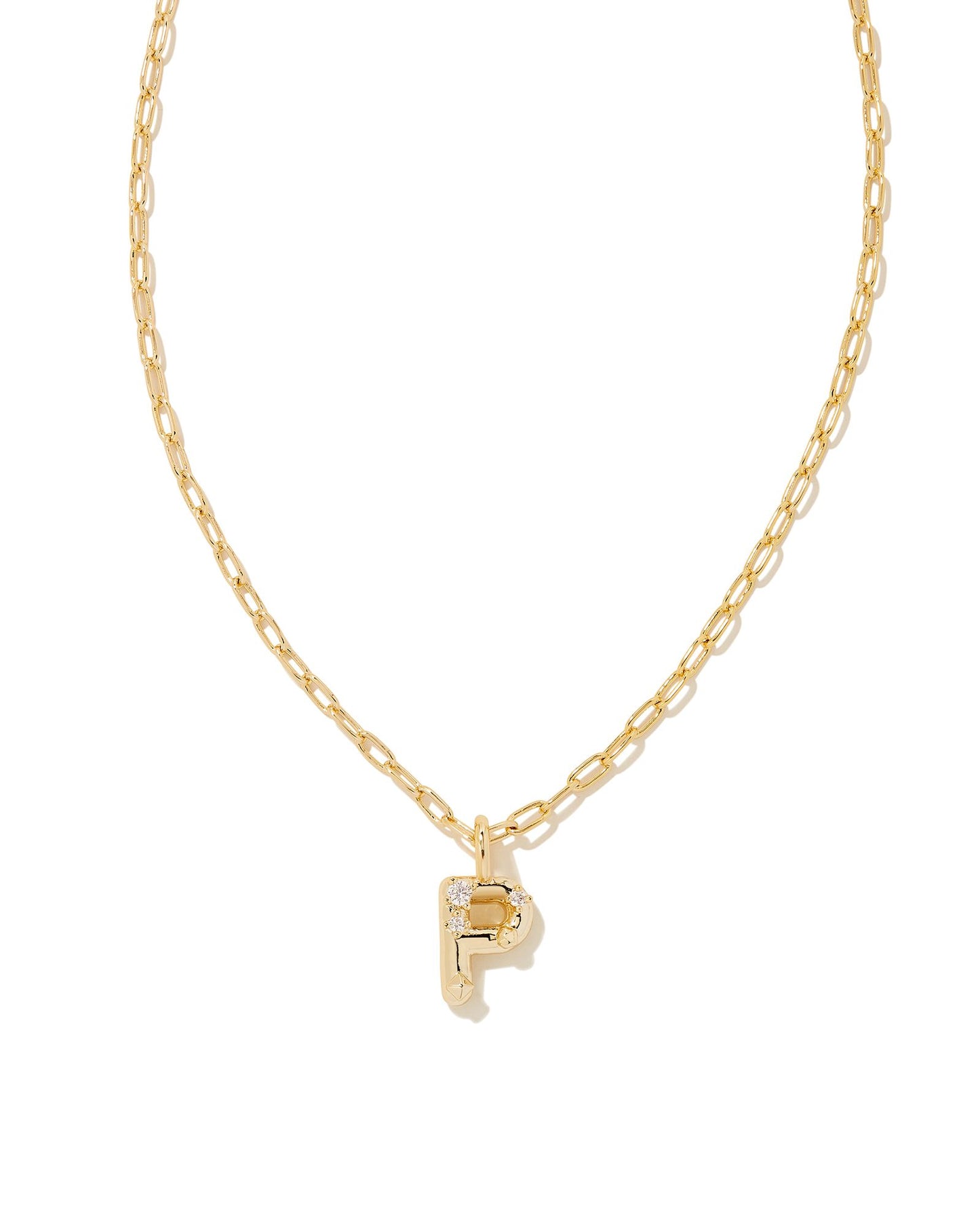 Crystal Letter Short Pendant Necklace Gold White CZ