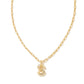 Crystal Letter Short Pendant Necklace Gold White CZ
