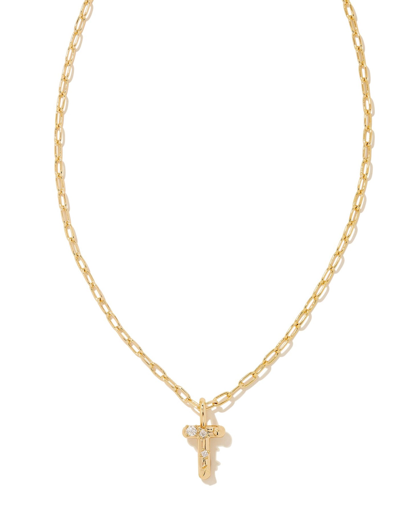 Crystal Letter Short Pendant Necklace Gold White CZ