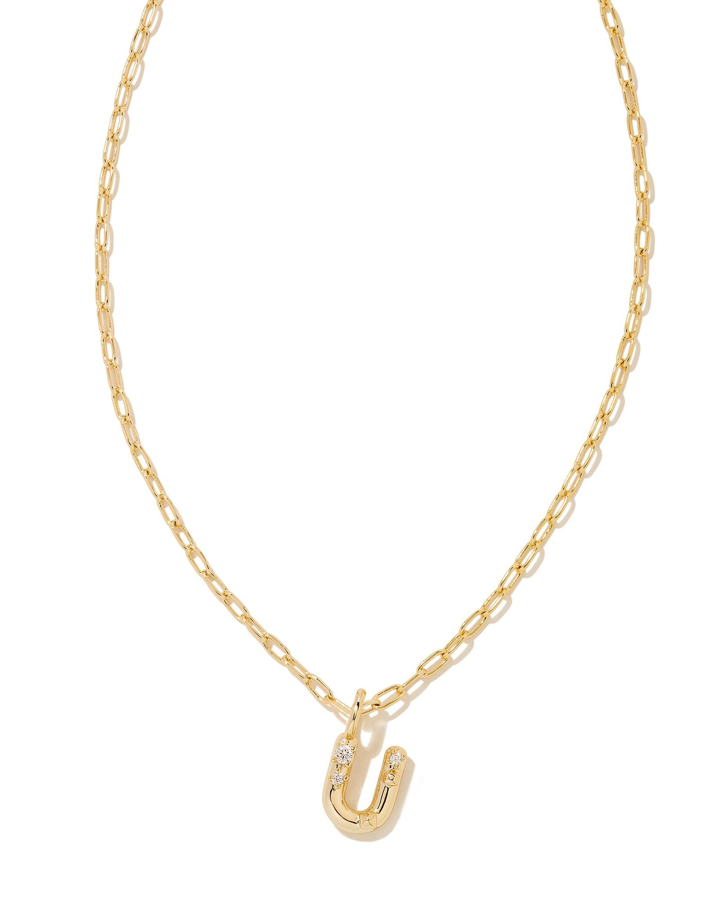 Crystal Letter Short Pendant Necklace Gold White CZ