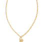 Crystal Letter Short Pendant Necklace Gold White CZ