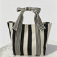 Mini Striped Bow Handle Tote Beige