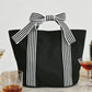 Mini Striped Bow Handle Tote Black