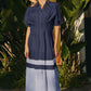 Short Sleeve Ruched Waist Shirt Dress Navy