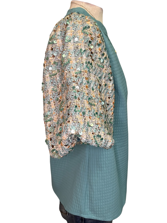 Sequins Bubble Sleeve Top Teal