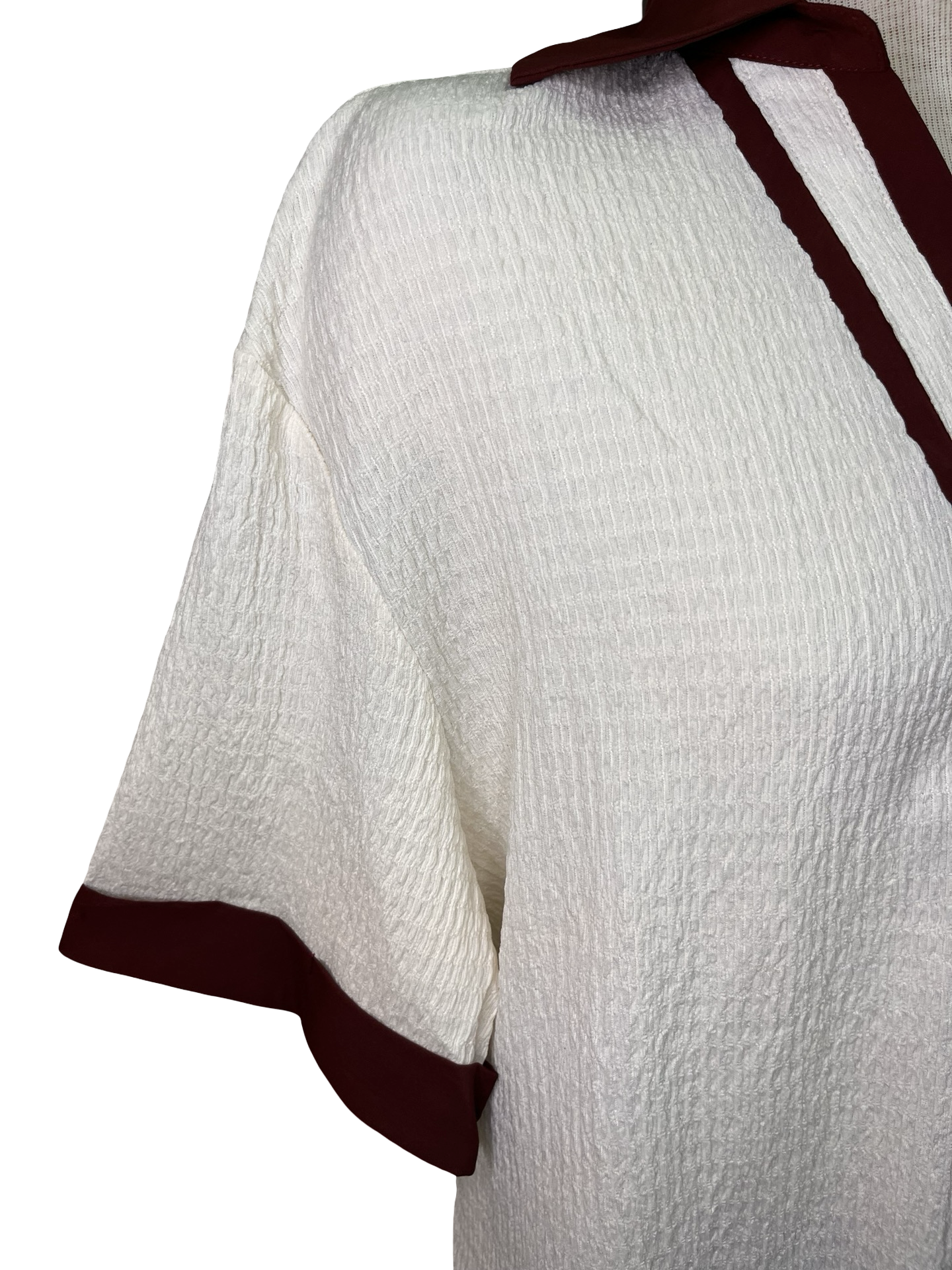Collar V Neck Short Sleeve Top Cream