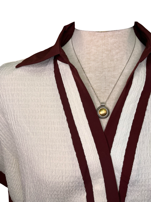 Collar V Neck Short Sleeve Top Cream