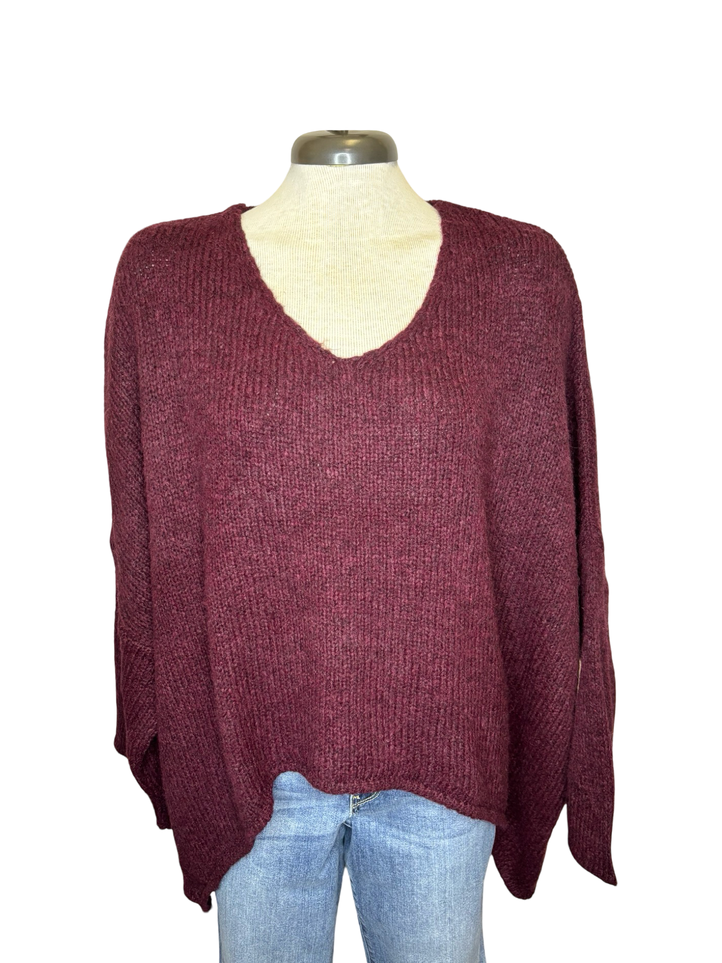 Fortune Oversized Hi Lo Soft Knit Sweater Merlot