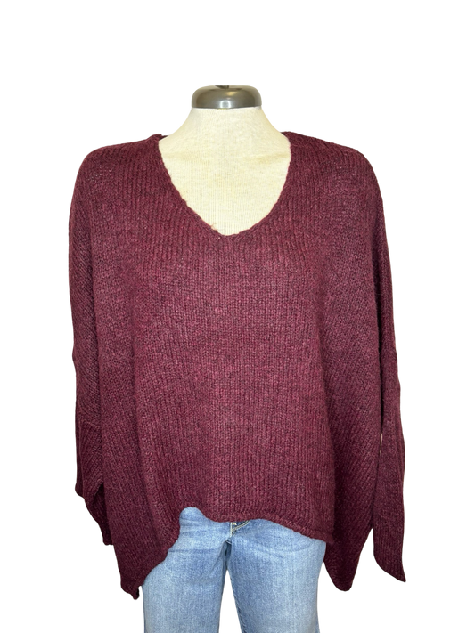 Fortune Oversized Hi Lo Soft Knit Sweater Merlot