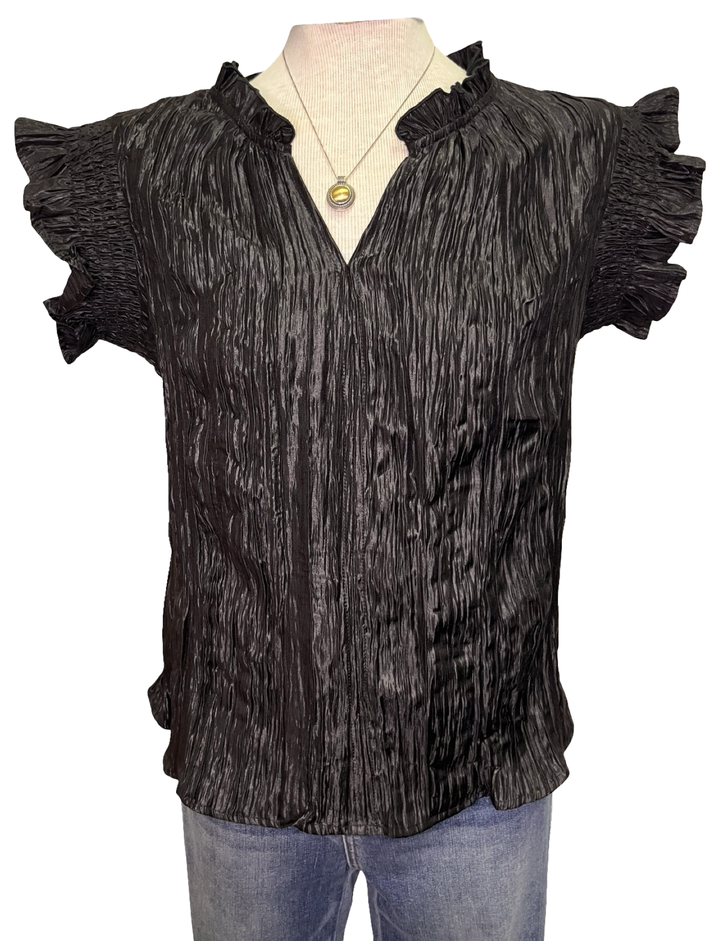 Crinkle Textured Top Black
