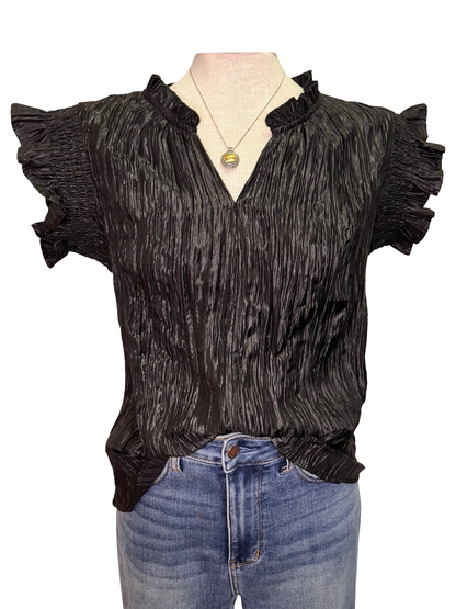 Crinkle Textured Top Black