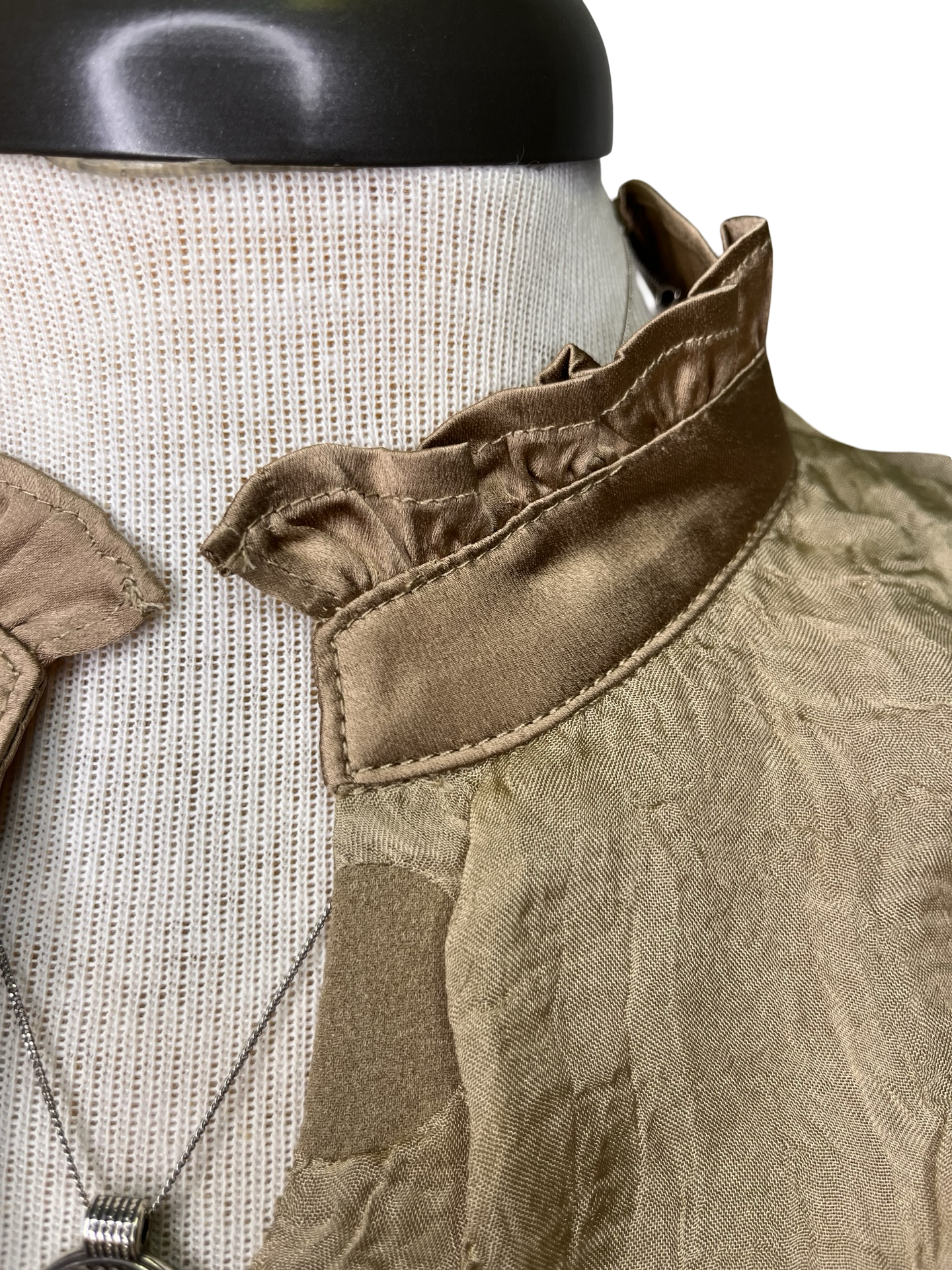 Satin Ruffled Dotted Textured Top Tan