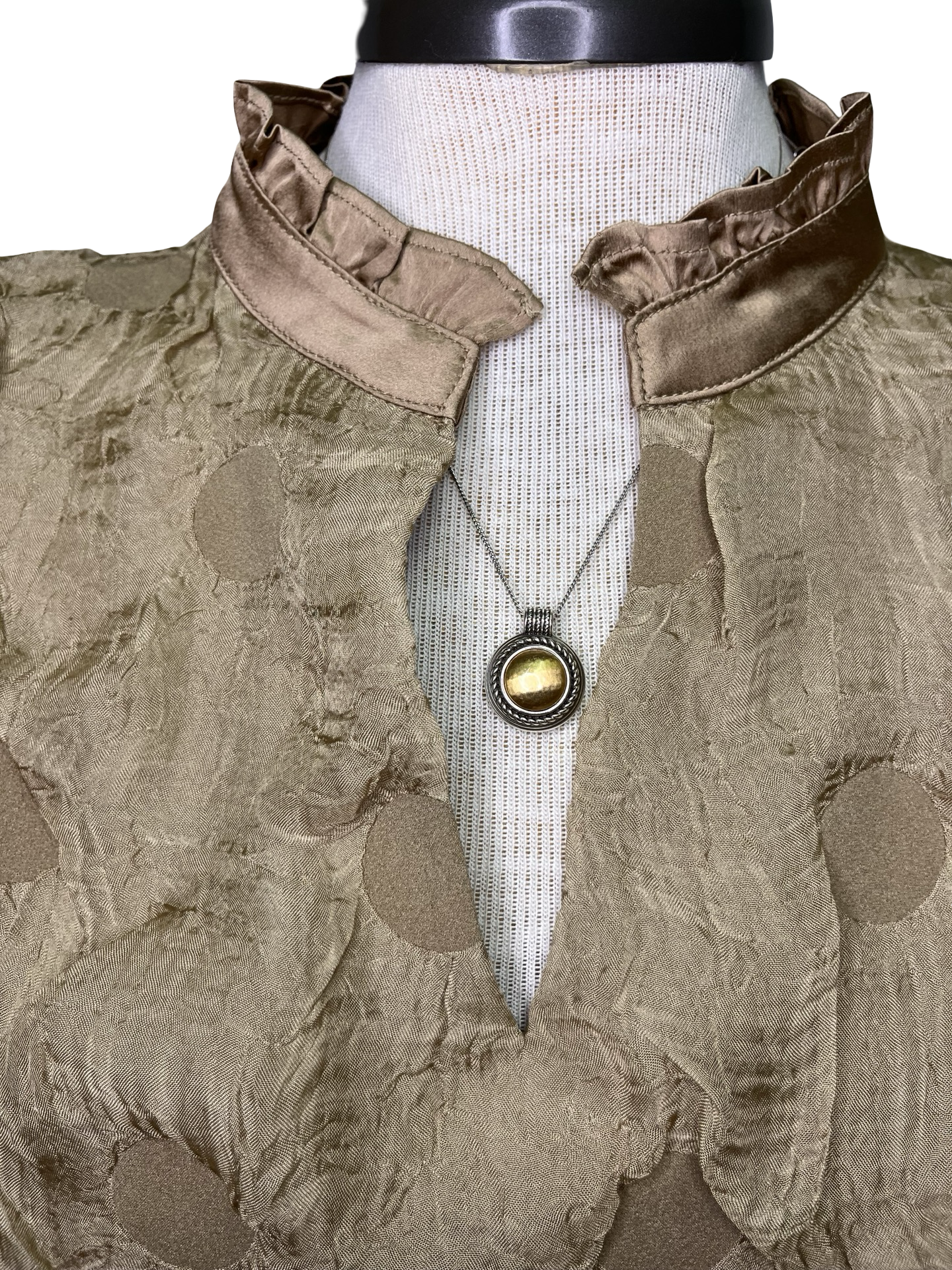 Satin Ruffled Dotted Textured Top Tan
