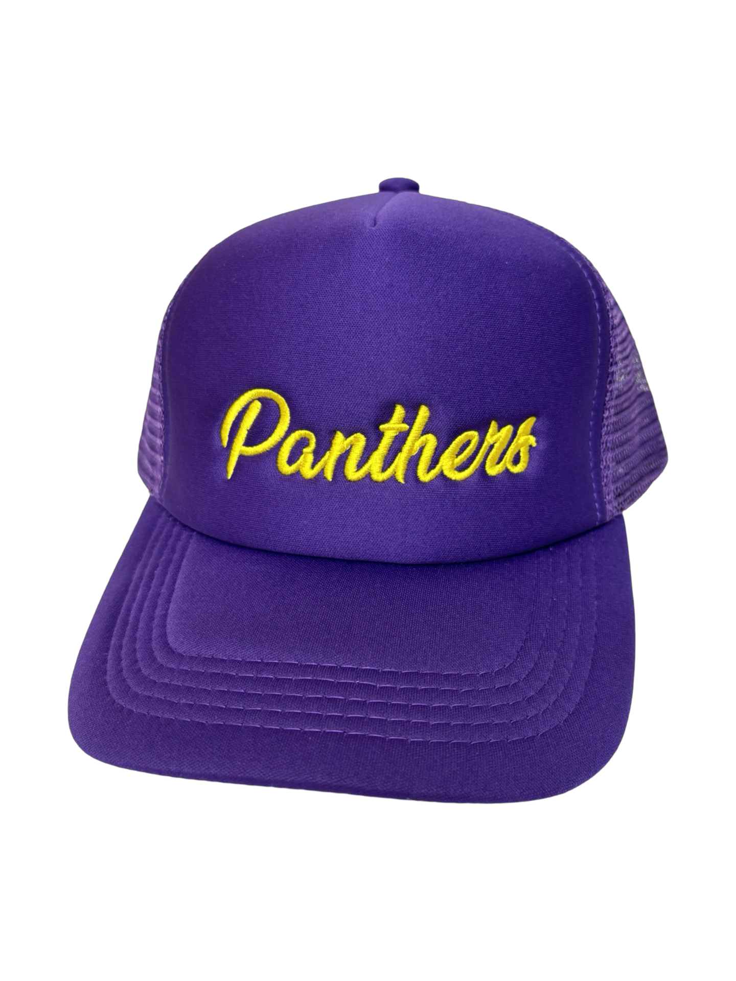 Panthers Purple in Gold Cursive Foam Trucker Hat