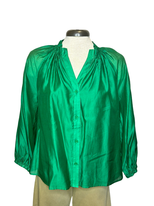Split Neck Blouse Emerald