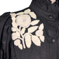 Ruffled Neck Embroidered Top Black