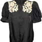 Ruffled Neck Embroidered Top Black