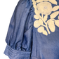 Ruffled Neck Embroidered Top Blue