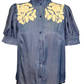 Ruffled Neck Embroidered Top Blue
