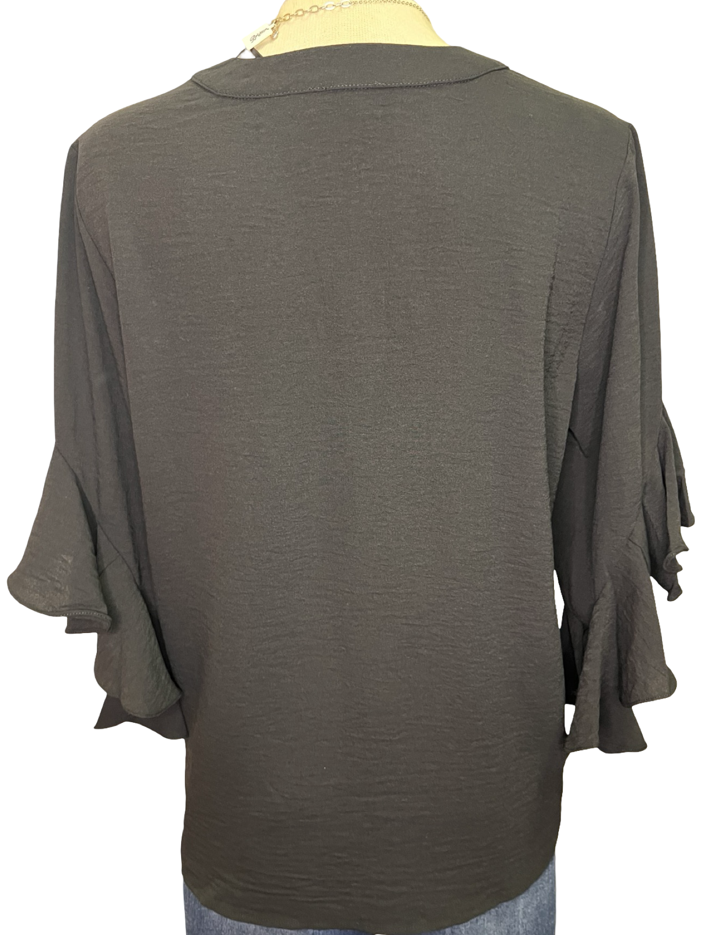 Bell Sleeve Pleated Detail Top Black