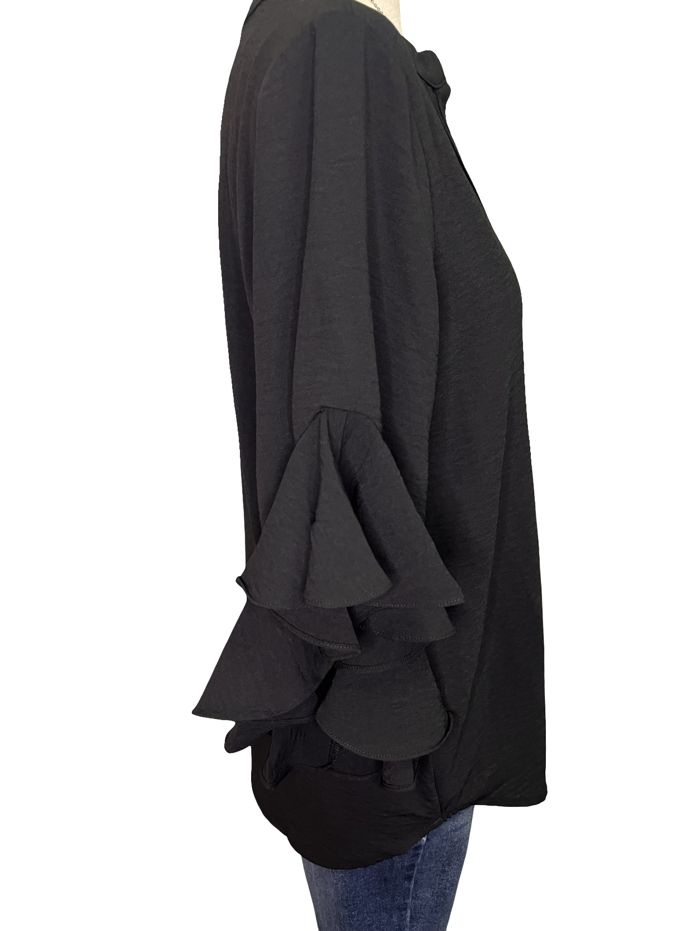 Bell Sleeve Pleated Detail Top Black