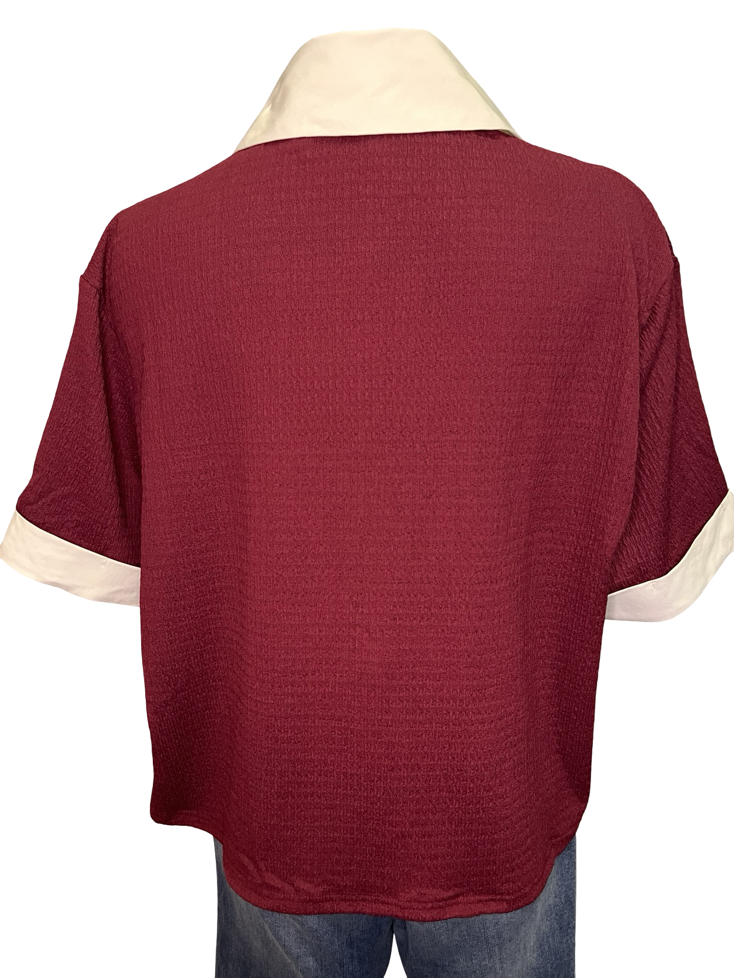 Collar V Neck Short Sleeve Top Wine