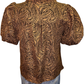 Smocked V Neck Jacquard Top Brown