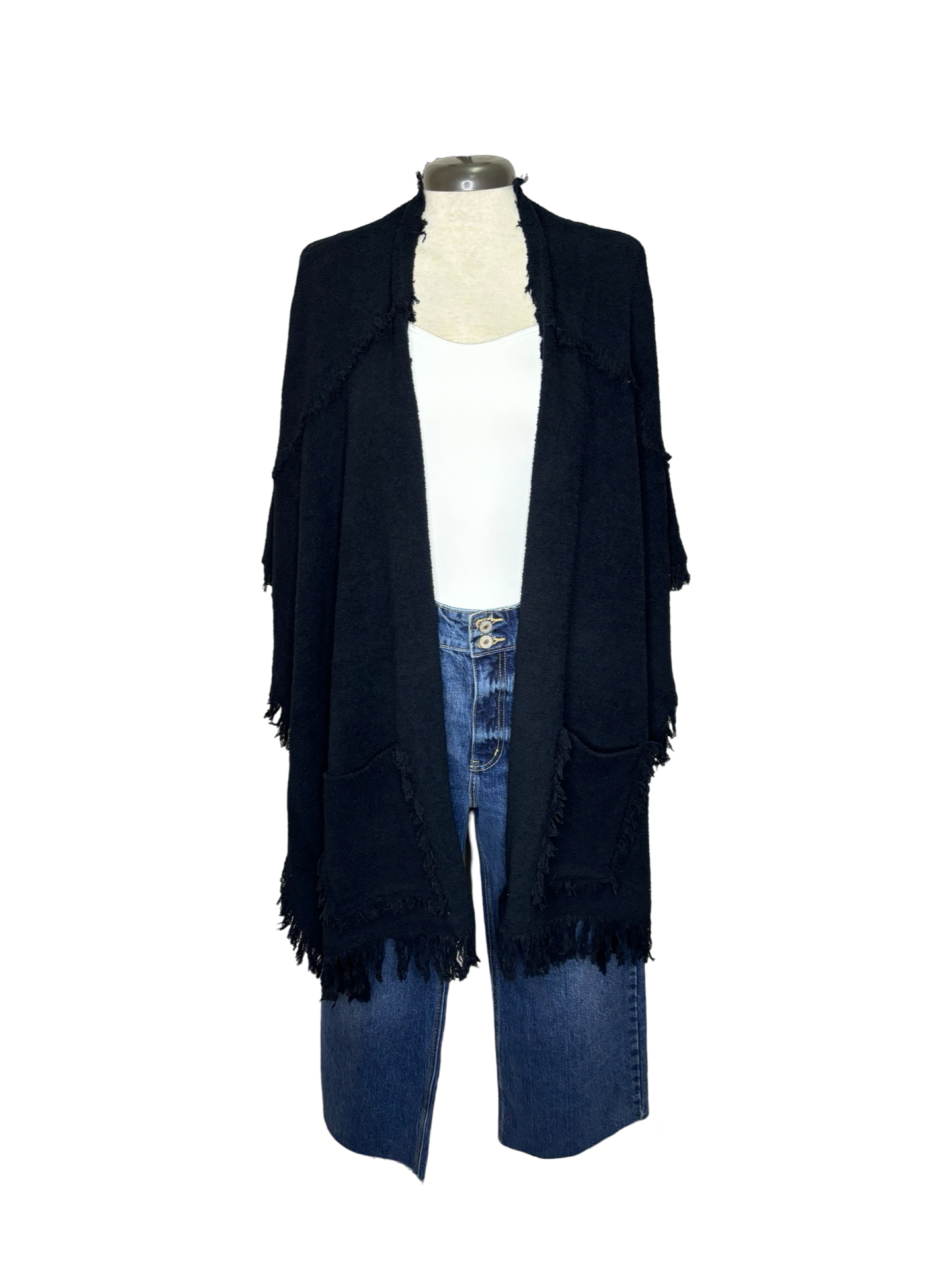 Whit Fringe Poncho Black