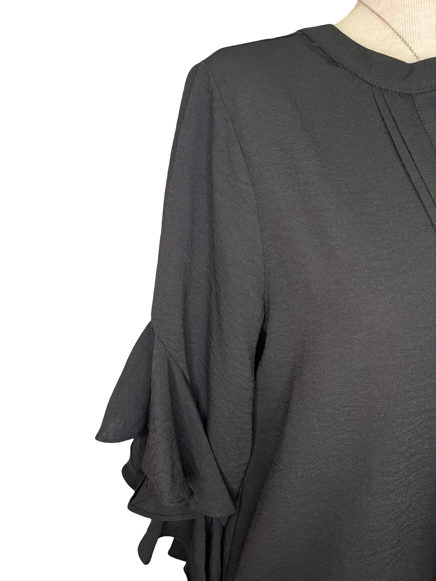 Bell Sleeve Pleated Detail Top Black
