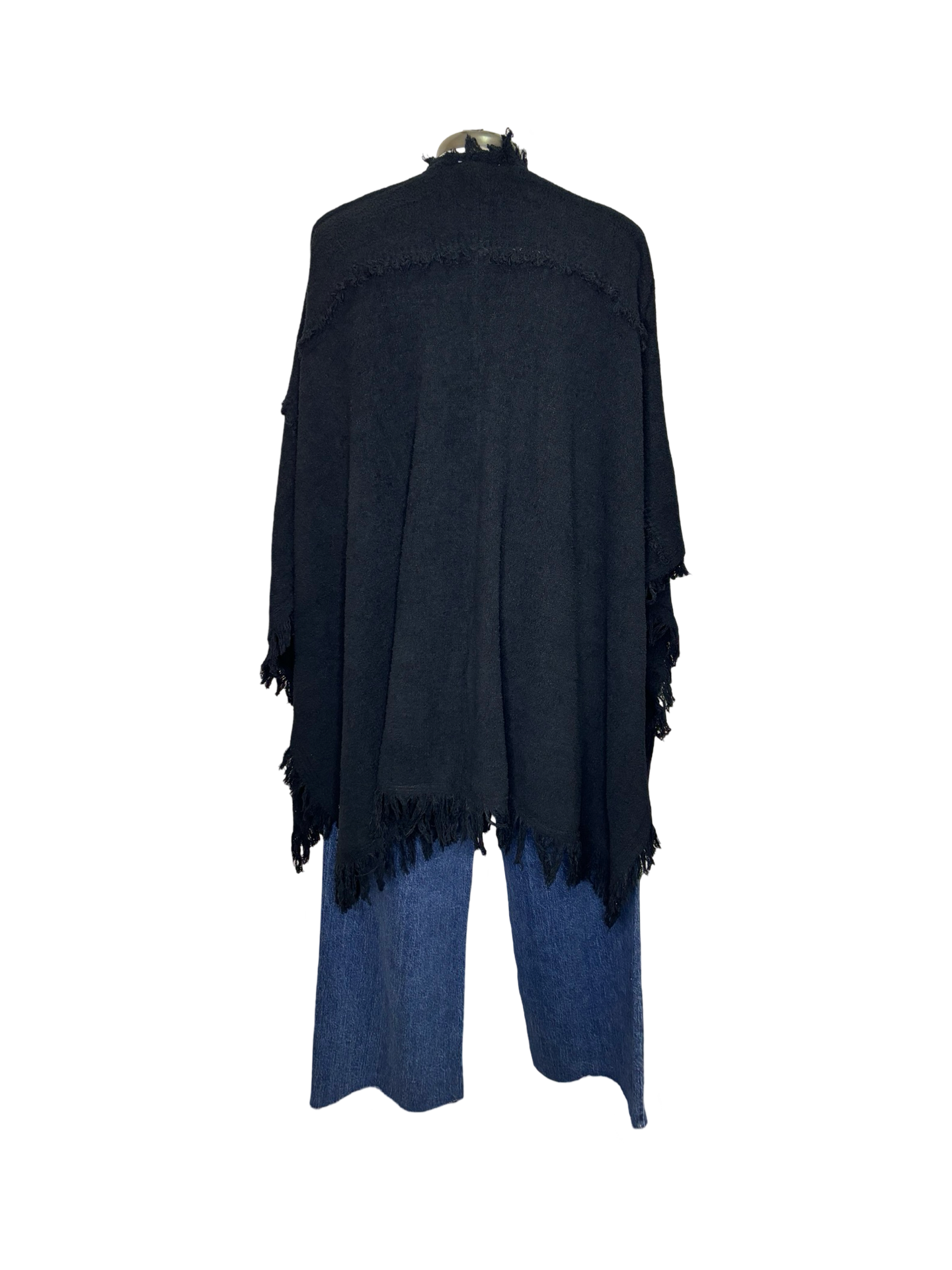 Whit Fringe Poncho Black