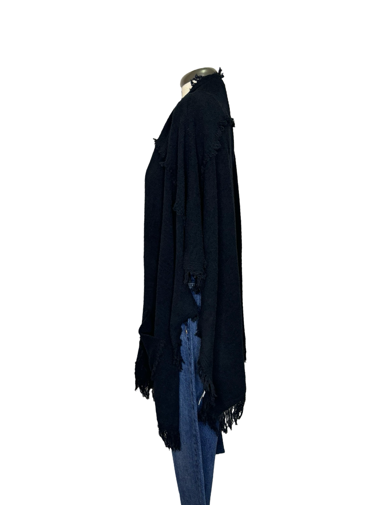 Whit Fringe Poncho Black