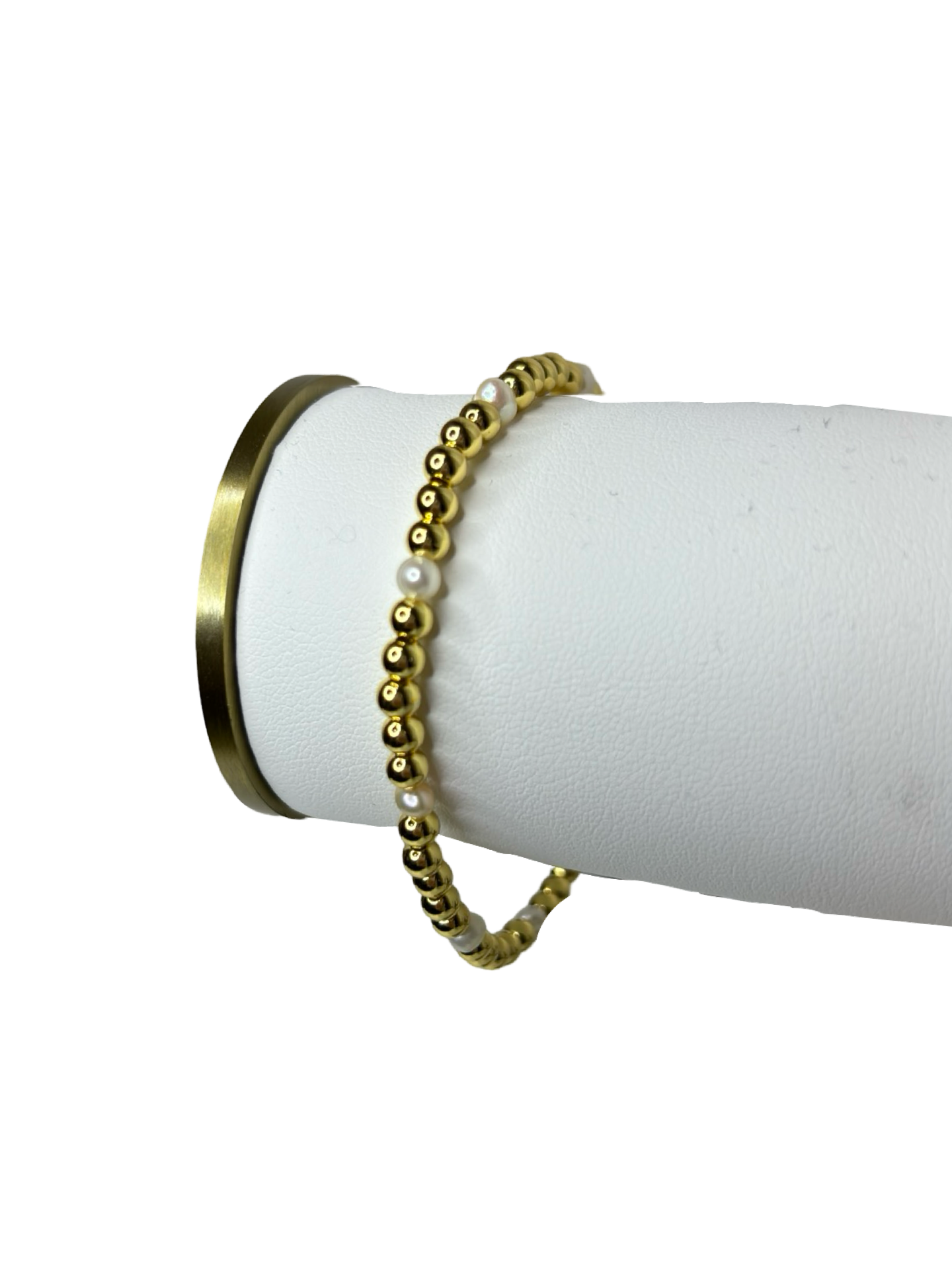 Gold Bead Stretch Bracelet Pearl Accents