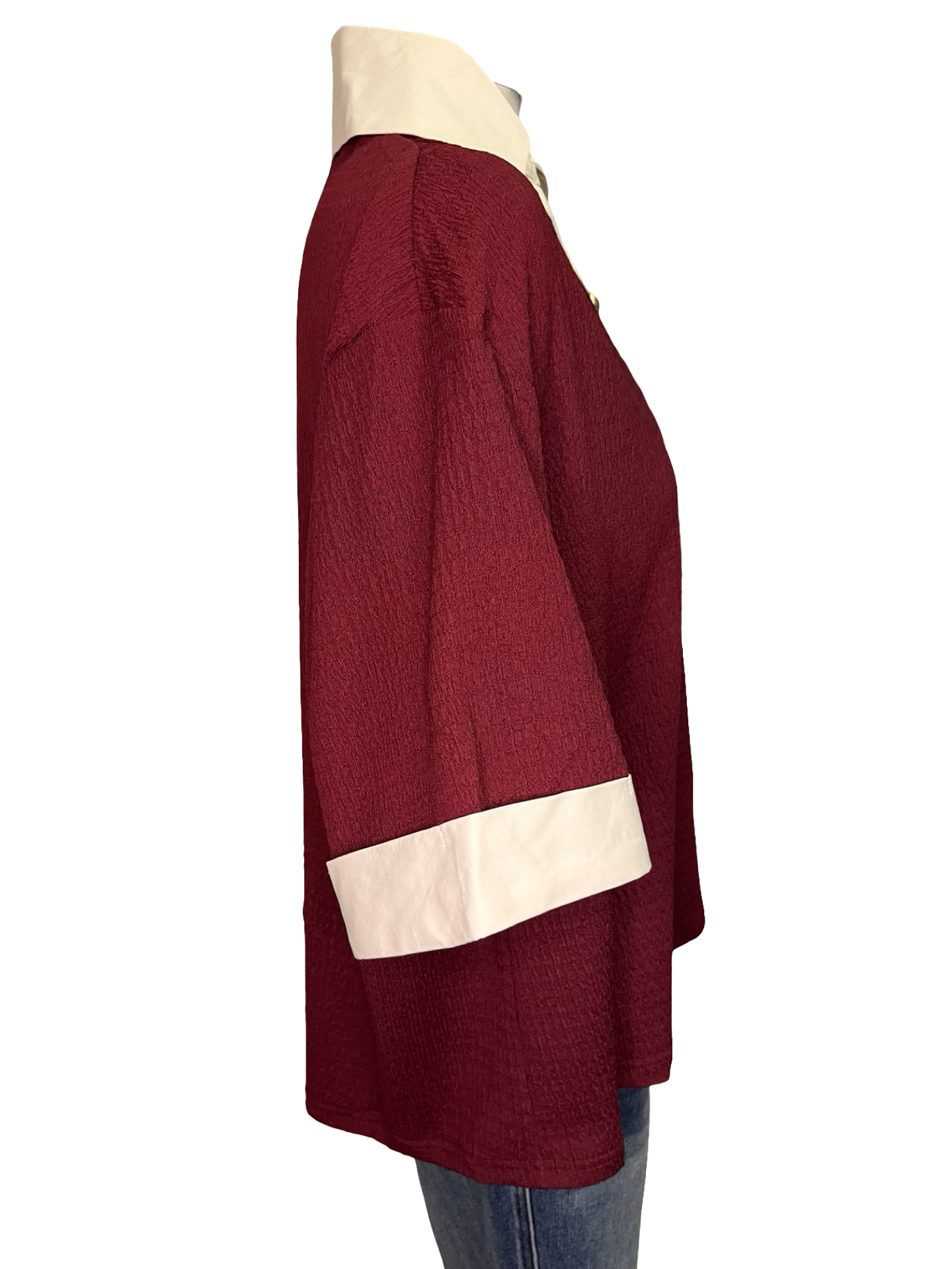 Collar V Neck Short Sleeve Top Wine