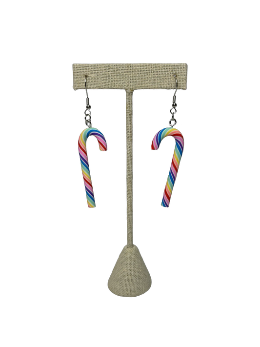 Rainbow Candy Cane Dangle Earrings